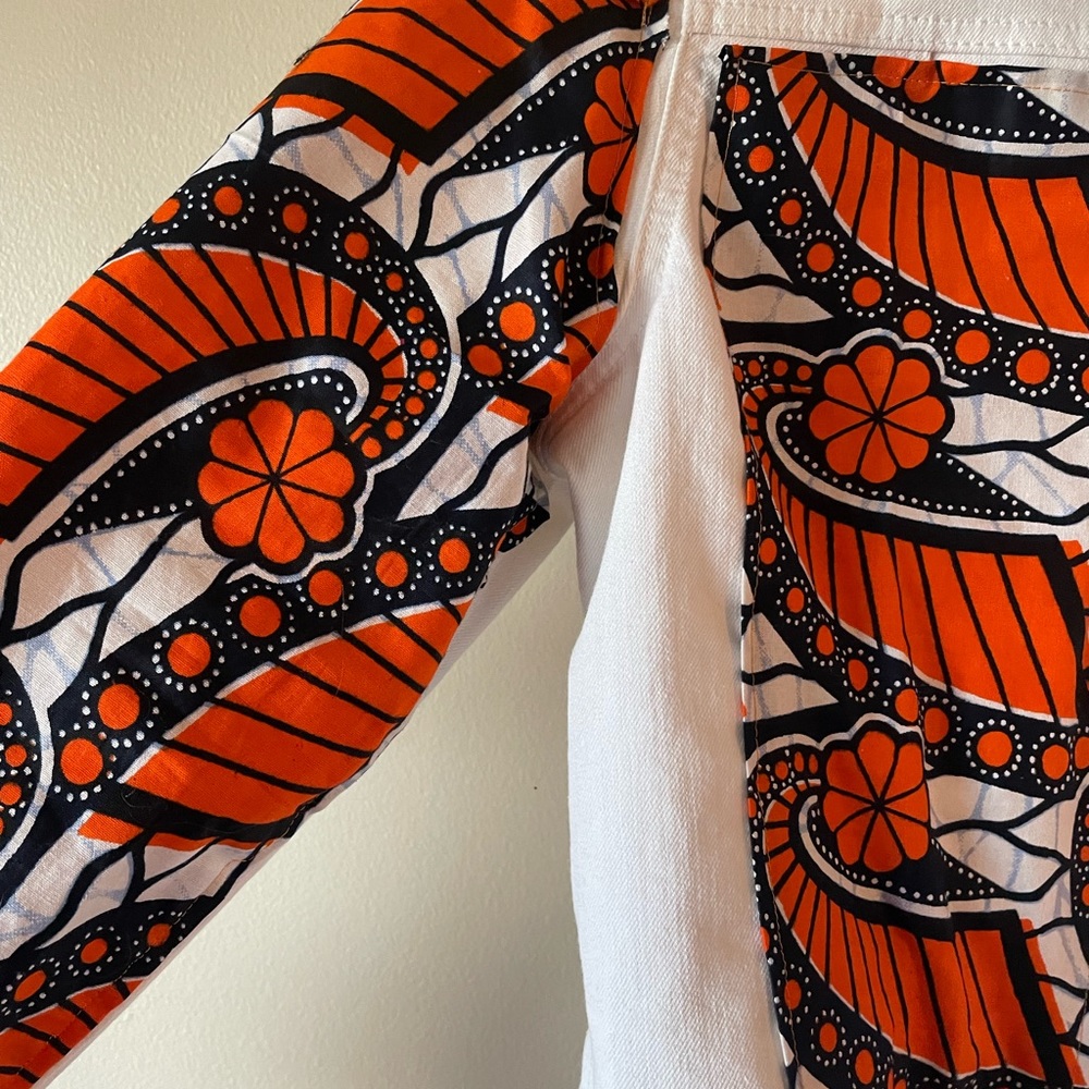 Handcrafted Jean Jacket With African Wax Fabric Panels - Picture 13 of 15